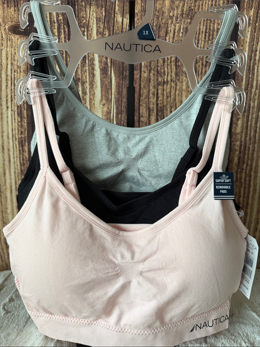 Nautica 3-Pack Seamless Bralettes in Pink, Black & Gray